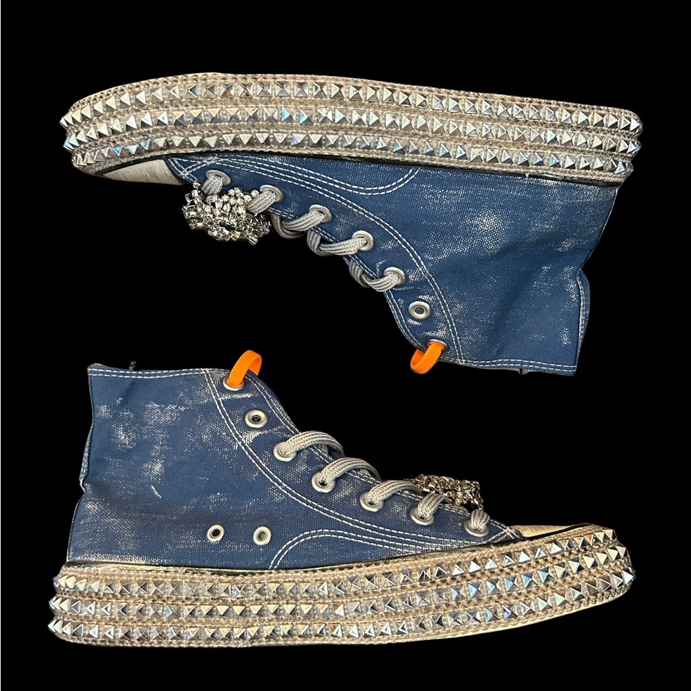 Free People Nan-Ku Couture Studded Denim High-Top Sneakers, EU:39 US: 8.5